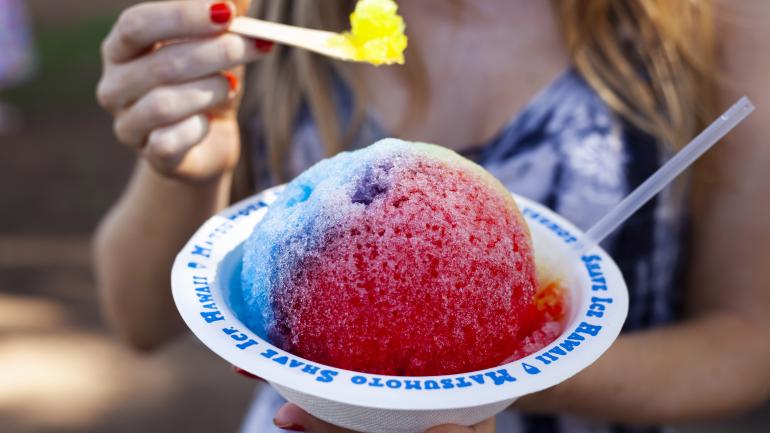 Sampling famous Matsumoto Shave Ice in Haleʻiwa Town on Oʻahu's North Shore Sampling famous Matsumoto Shave Ice in Haleʻiwa Town on Oʻahu's North Shore