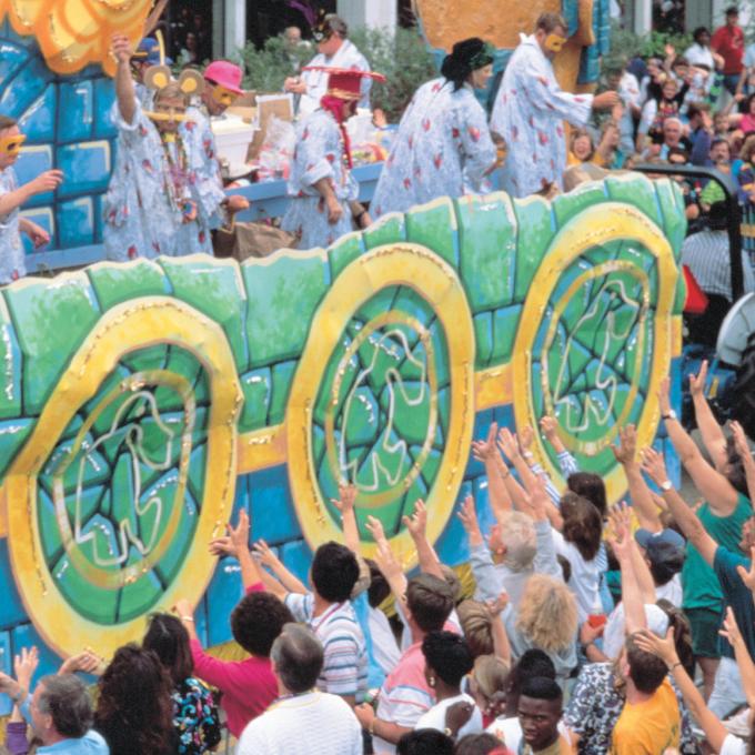 One of the many colorful floats on parade during Mardi Gras in Lafayette One of the many colorful floats on parade during Mardi Gras in Lafayette