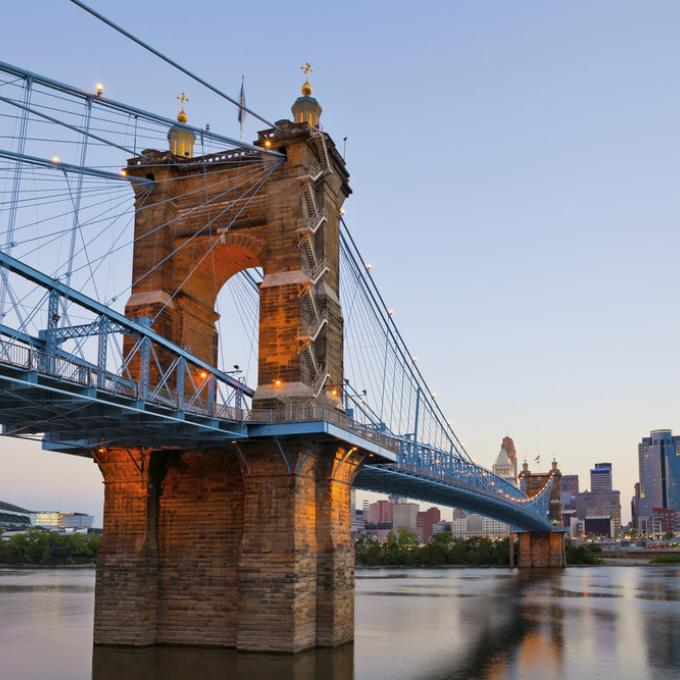 Cincinnati's 322-meter Roebling Suspension Bridge Cincinnati's 322-meter Roebling Suspension Bridge