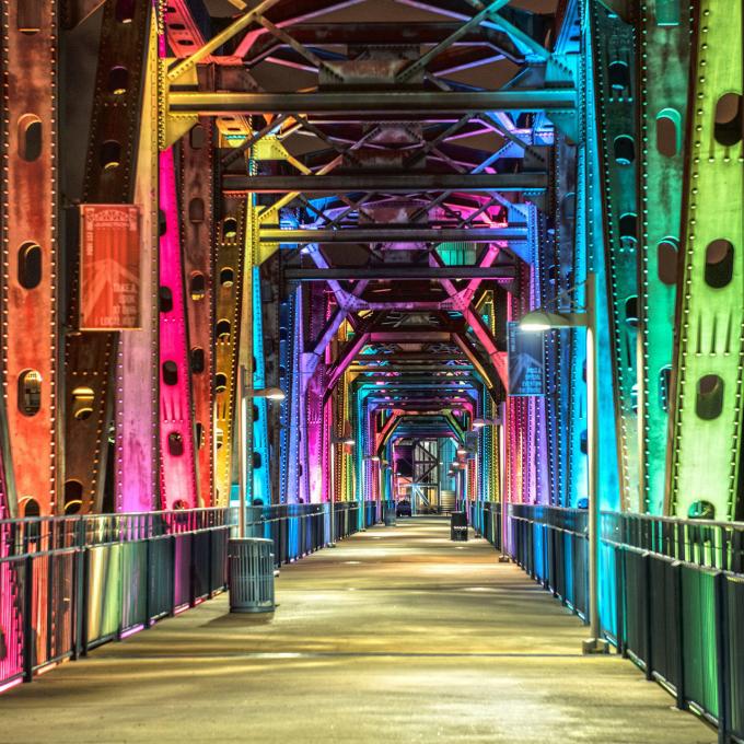 LED lights illumination the Junction Bridge in Little Rock, Arkansas