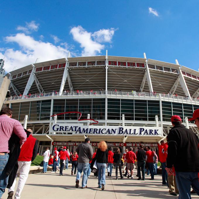 Fans getting excited while entering the Great American Ball Park in Cincinnati, Ohio Fans getting excited while entering the Great American Ball Park in Cincinnati, Ohio