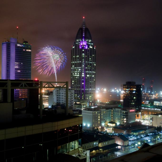New Year’s Eve festivities in downtown Mobile, Alabama