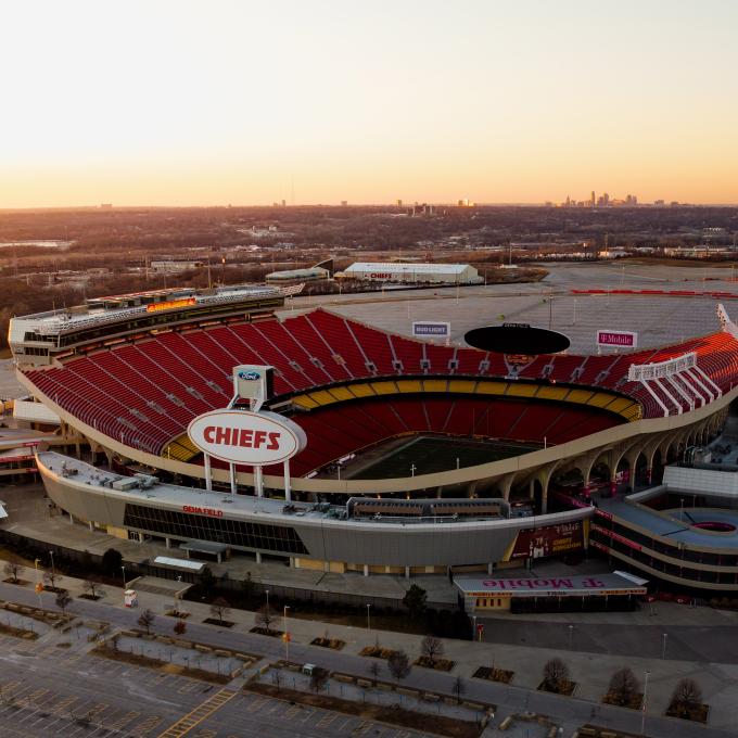 Aerial view of Arrowhead Stadium in Kansas City, Missouri