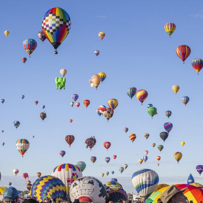 Hot air balloons take flight during the Albuquerque International Balloon Fiesta in Albuquerque, New Mexico