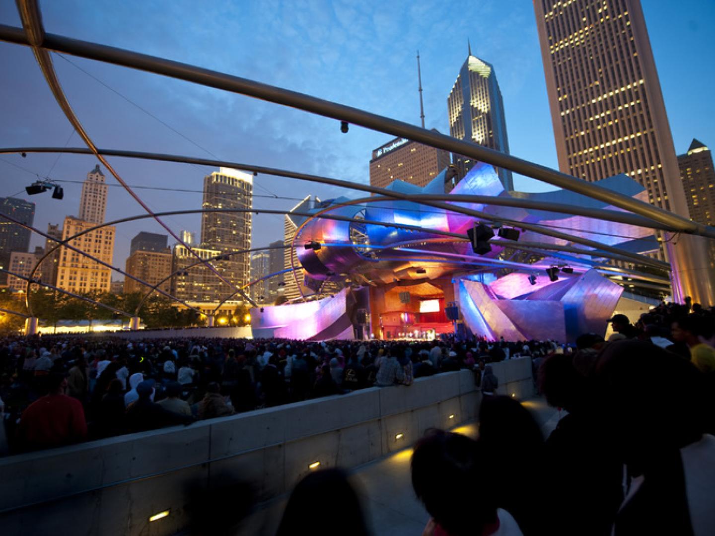 Gospel music performance at Jay Pritzker Pavilion in Millennium Park in Chicago, Illinois