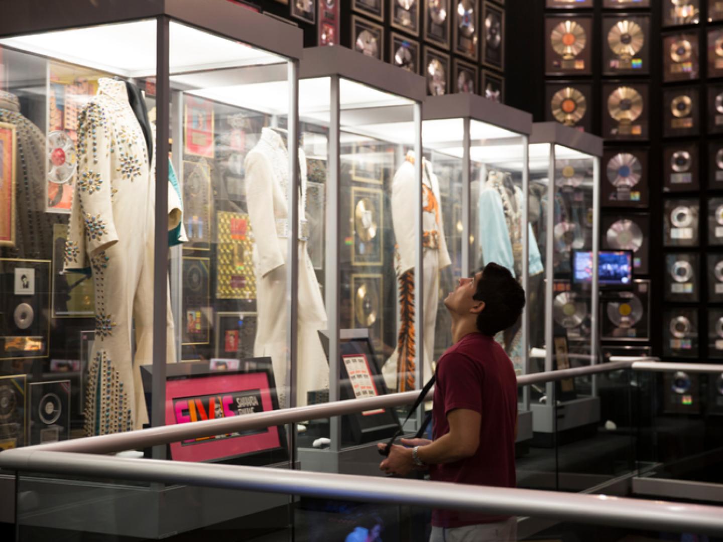 Some of Elvis Presley's costumes on display at Graceland in Tennessee