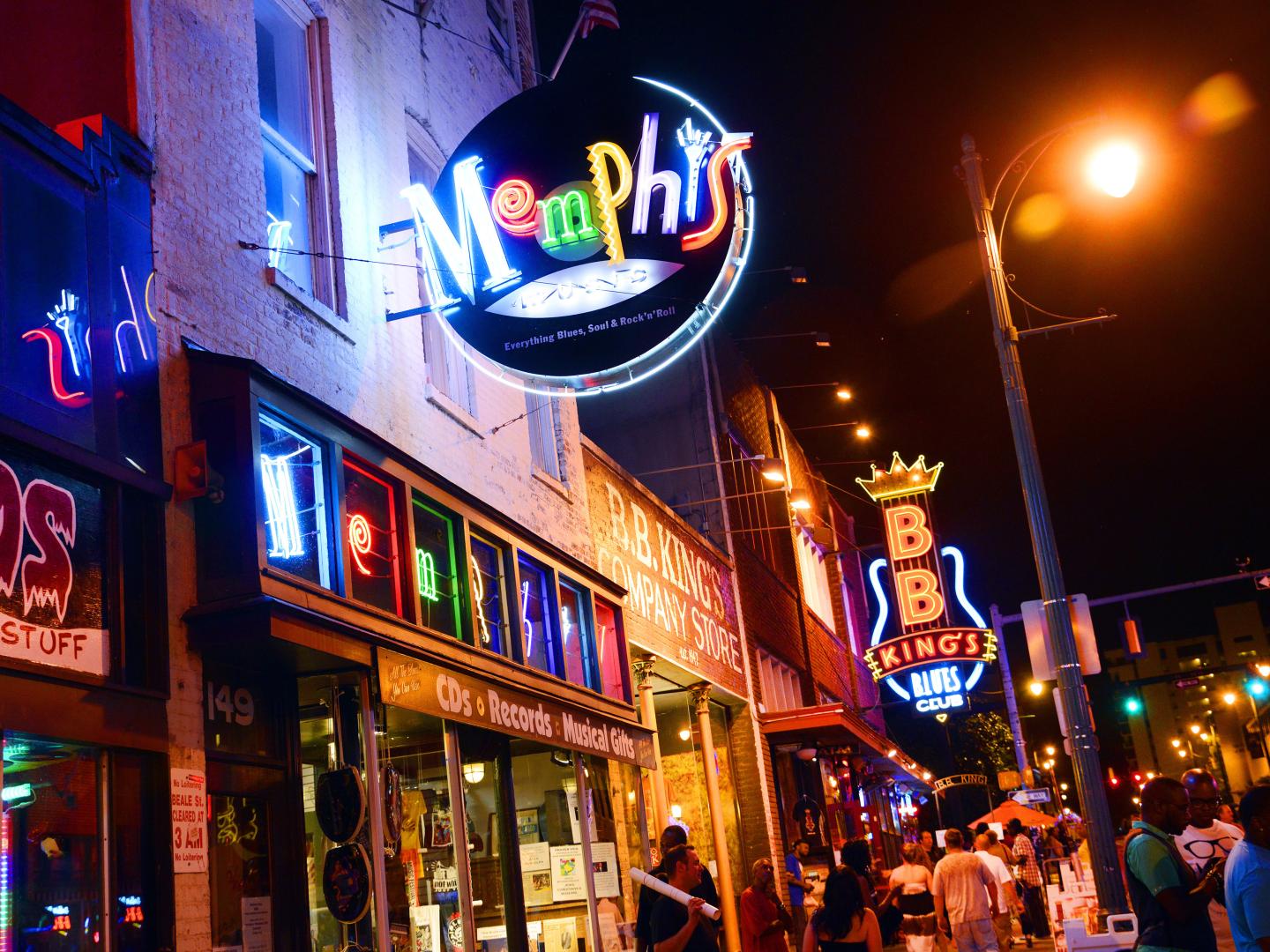 Neon signs on Beale Street in Memphis, Tennessee