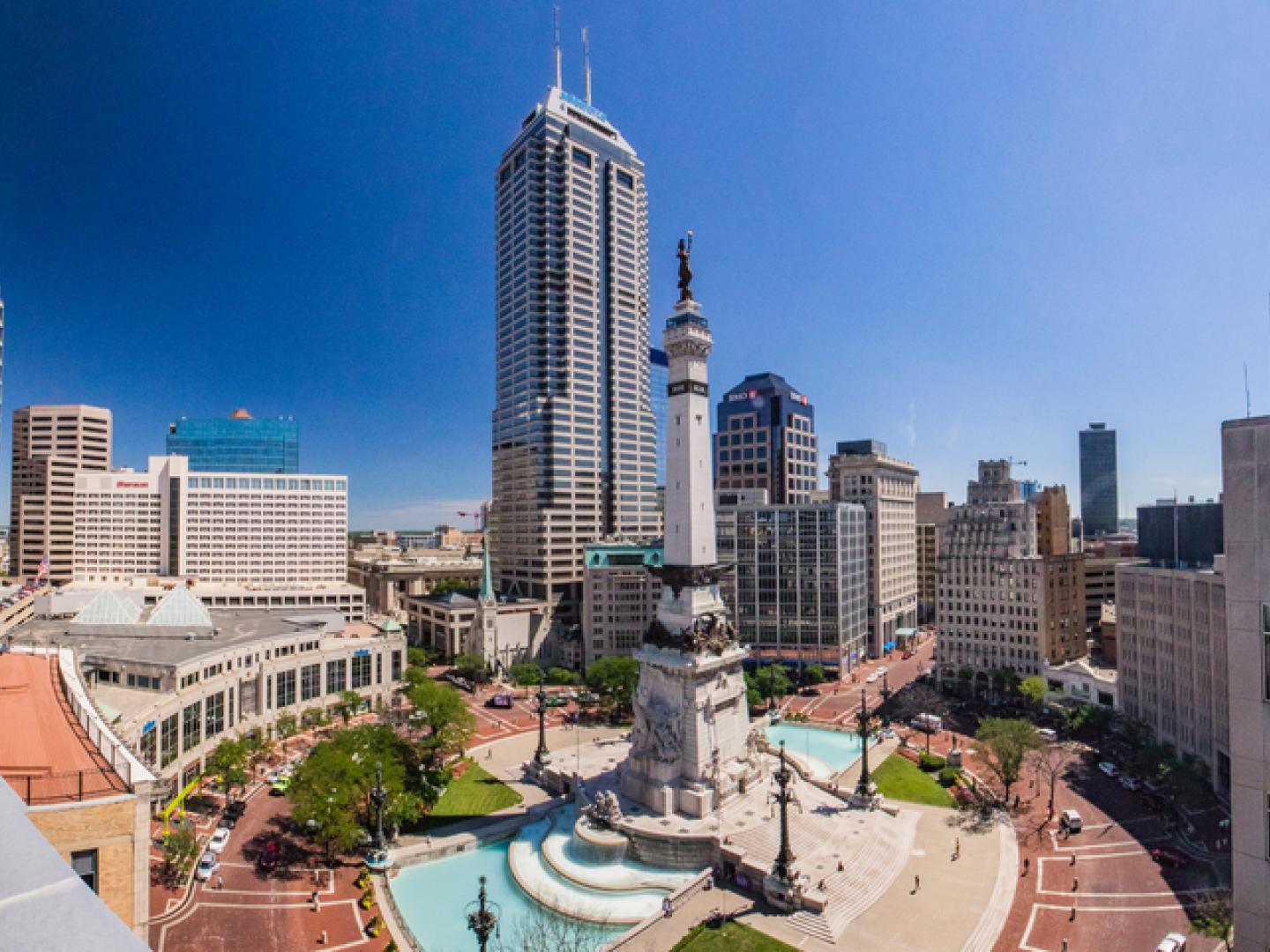 Monument Circle, the epicenter of Indianapolis, Indiana
