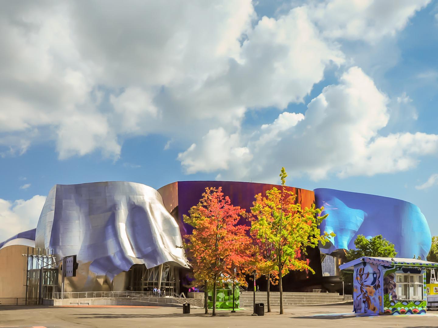 The unique and colorful design of the Museum of Pop Culture in Seattle, Washington