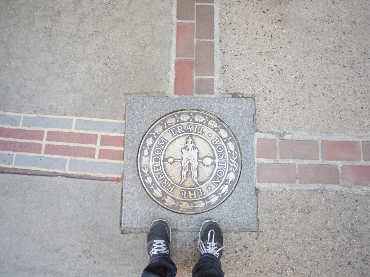 A marker along the Freedom Trail in Boston, Massachusetts