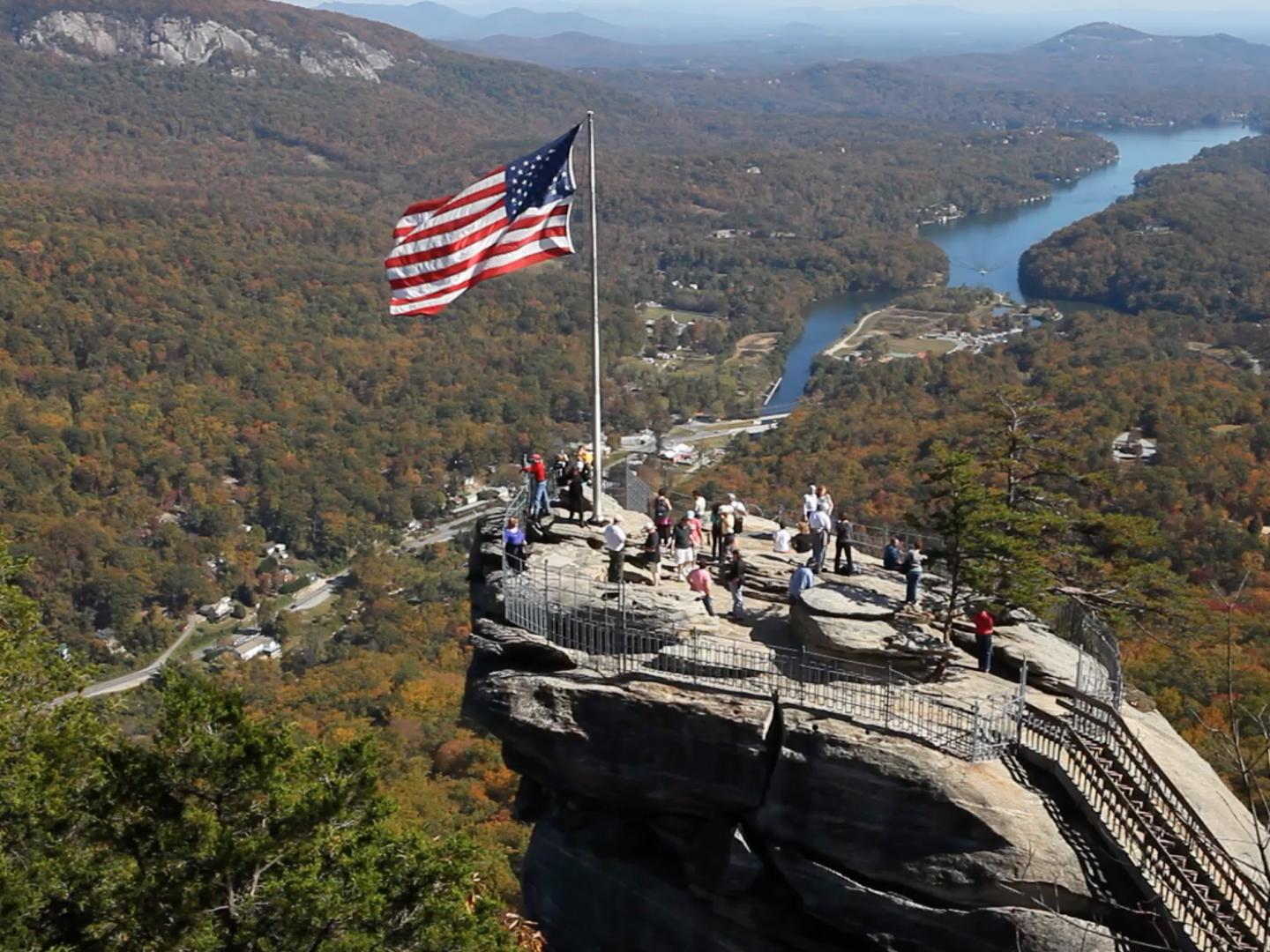 Aerial view of Chimney Rock State Park in North Carolina