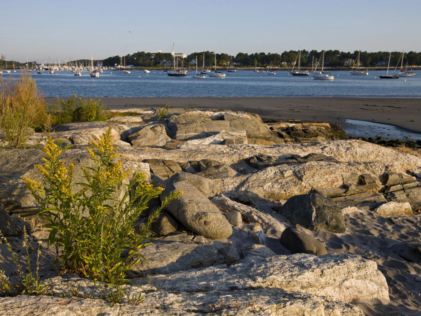 Views of sailboats from Rye Beach, New Hampshire