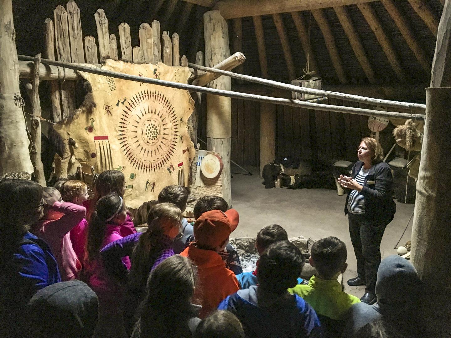 Inside the earth lodge at Knife River Indian Villages National Historic Site in North Dakota