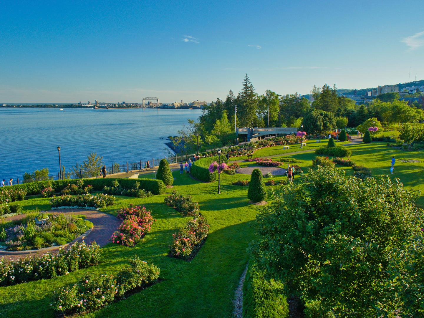 The Duluth Rose Garden, overlooking Lake Superior, in Minnesota