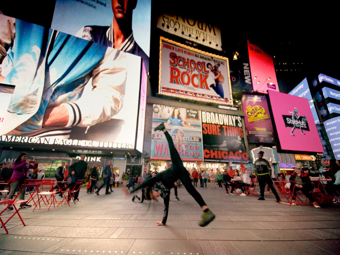 Breakdancers in Times Square in New York City