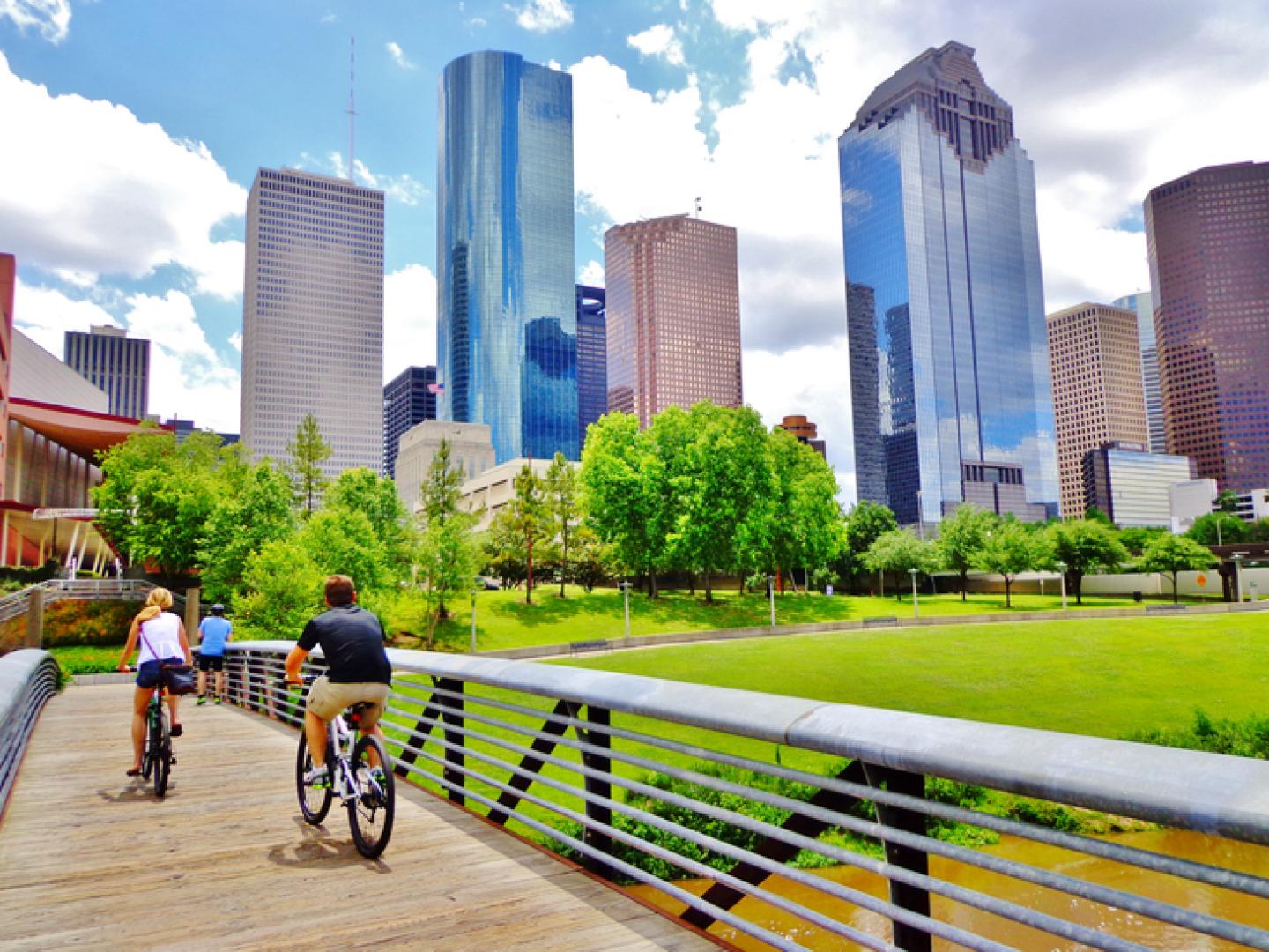 Cycling in a park near downtown Houston, Texas