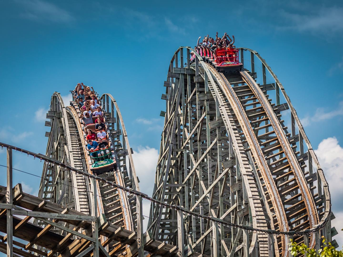 Roller coasters at Hersheypark in Hershey, Pennsylvania