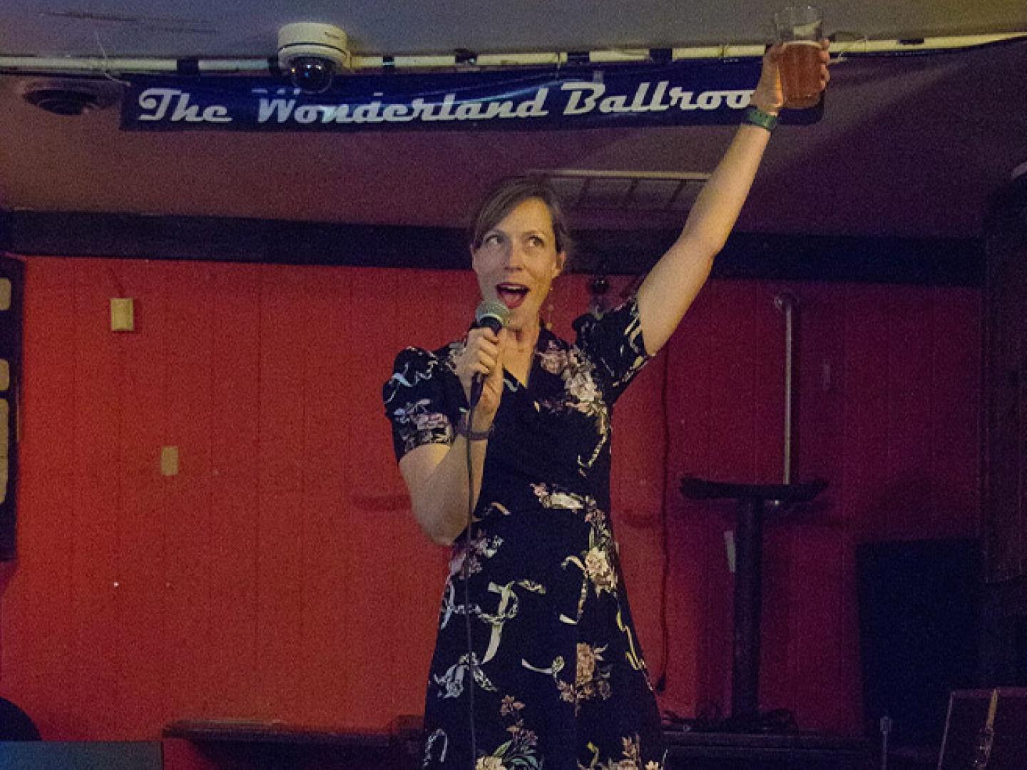 A performer during at an Opera on Tap event at The Wonderland Ballroom in Washington, D.C.