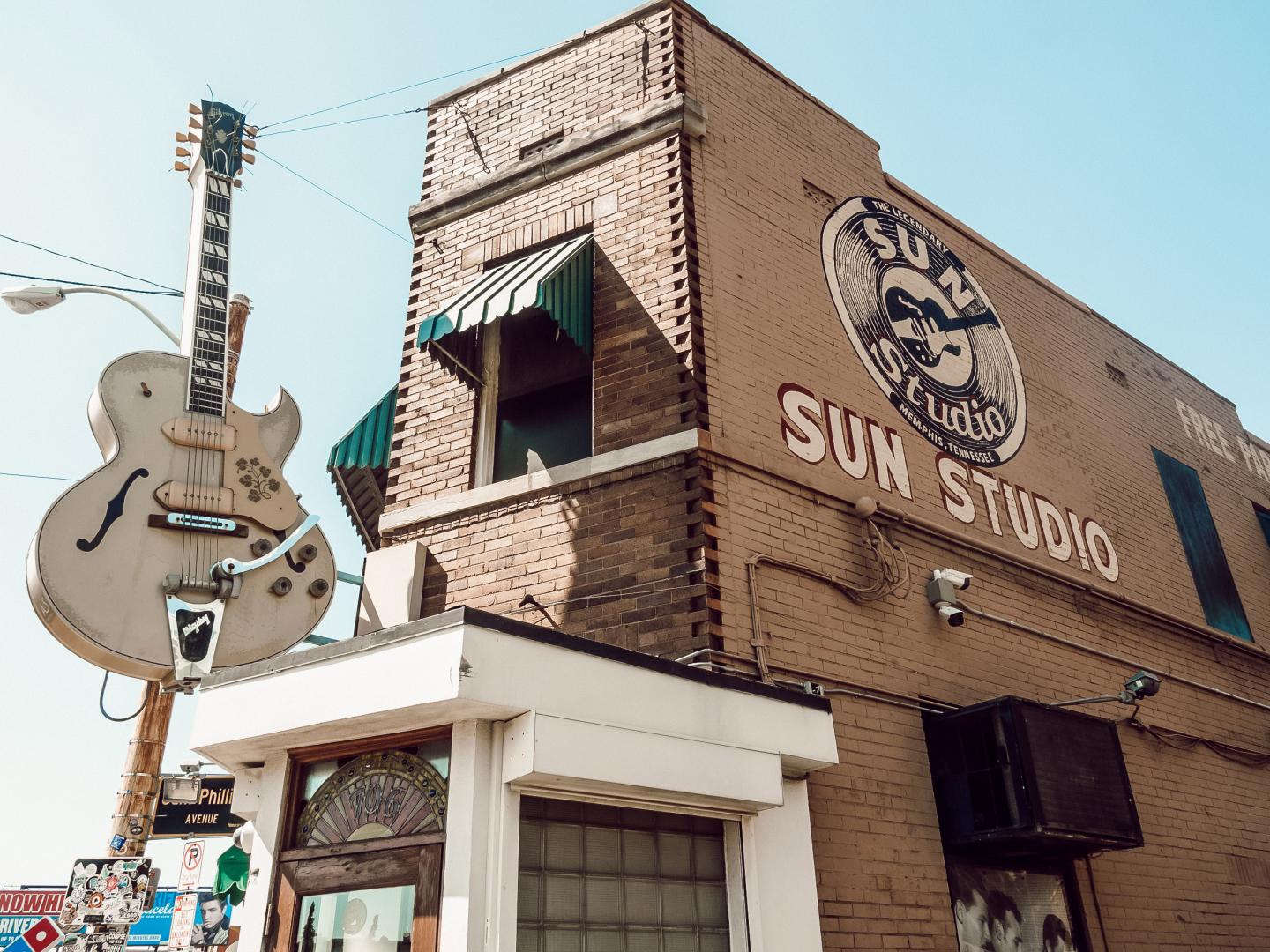 Exterior of historic Sun Studio in Memphis, Tennessee