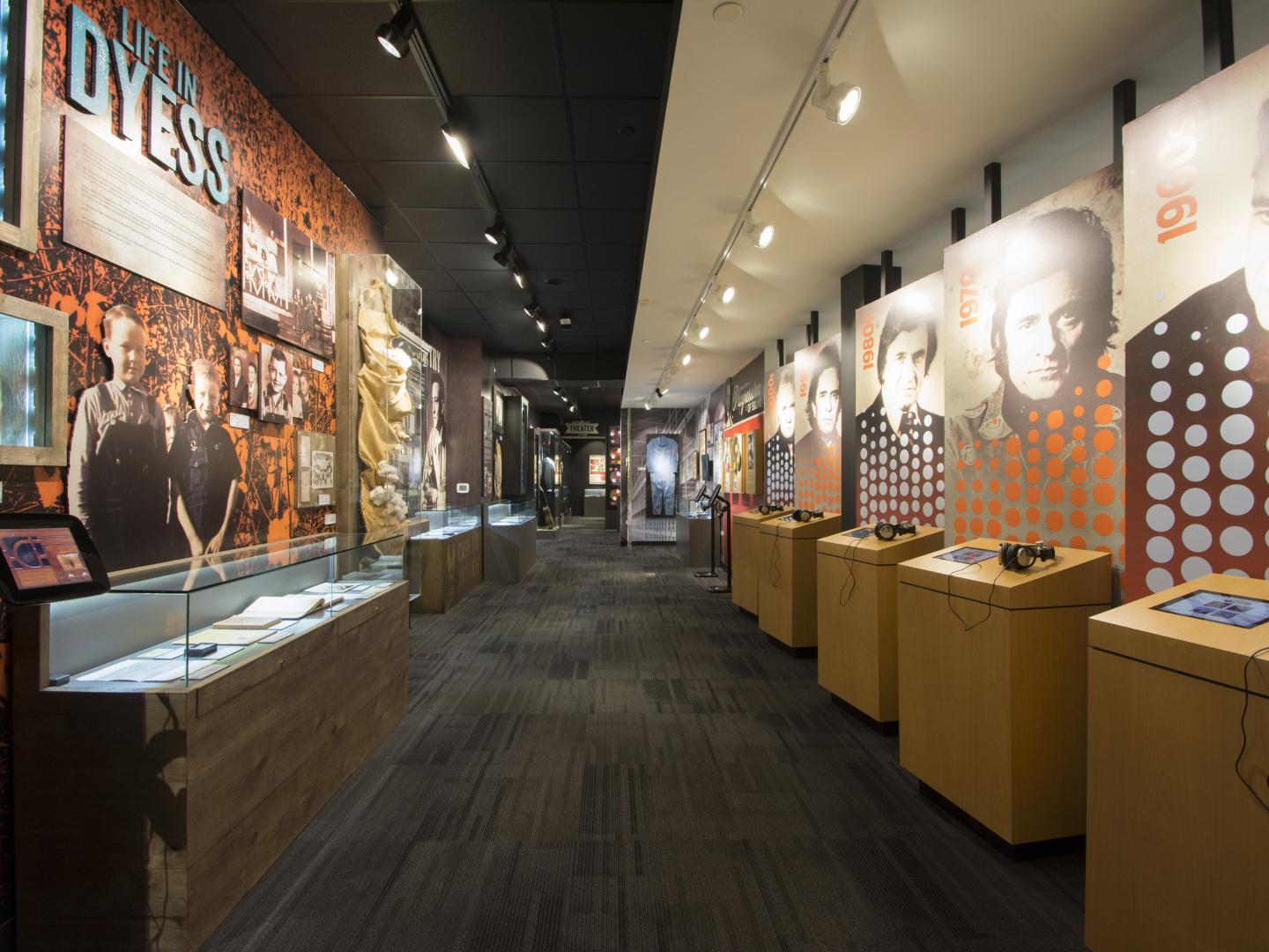 Johnny Cash throughout the decades exhibit at the Johnny Cash Museum in Nashville, Tennessee