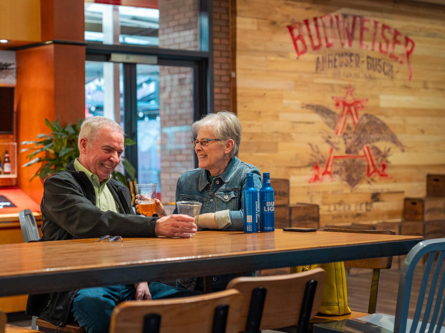 Couple enjoying beers at the Anheuser-Busch Brewery in St. Louis, Missouri