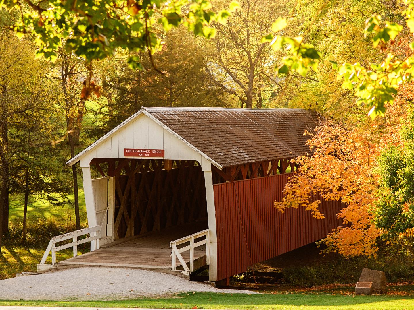A picturesque covered bridge in Winterset, Iowa A picturesque covered bridge in Winterset, Iowa