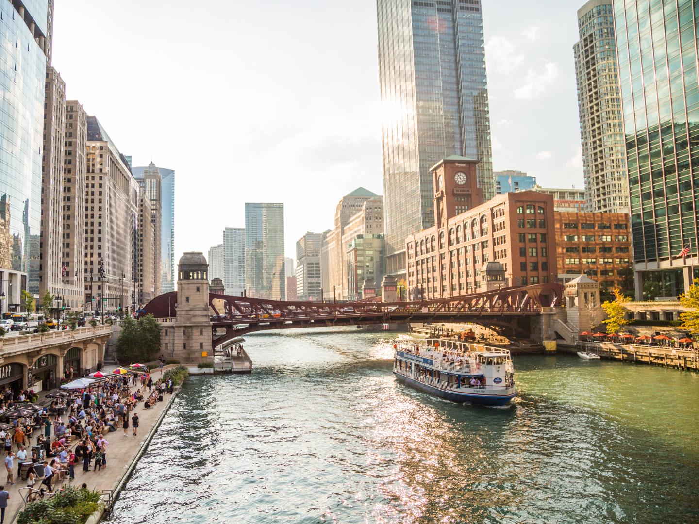 View of Chicago, Illinois, from the city's riverwalk