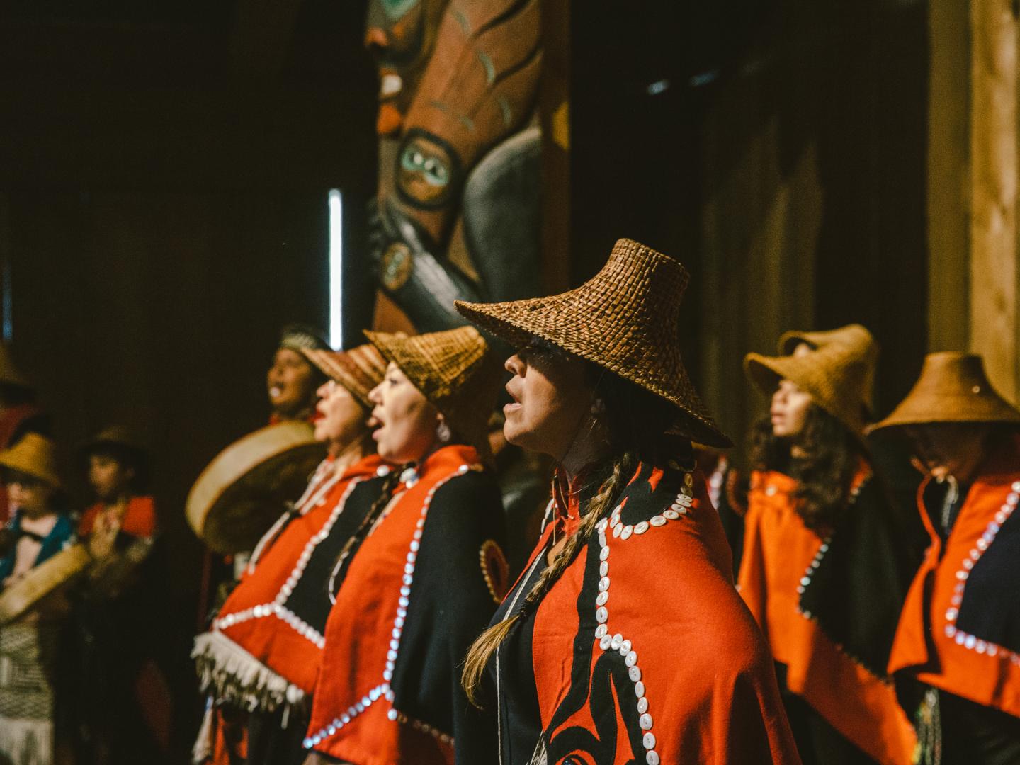 A troupe of Haida Nation performers in Ketchikan, Alaska A troupe of Haida Nation performers in Ketchikan, Alaska
