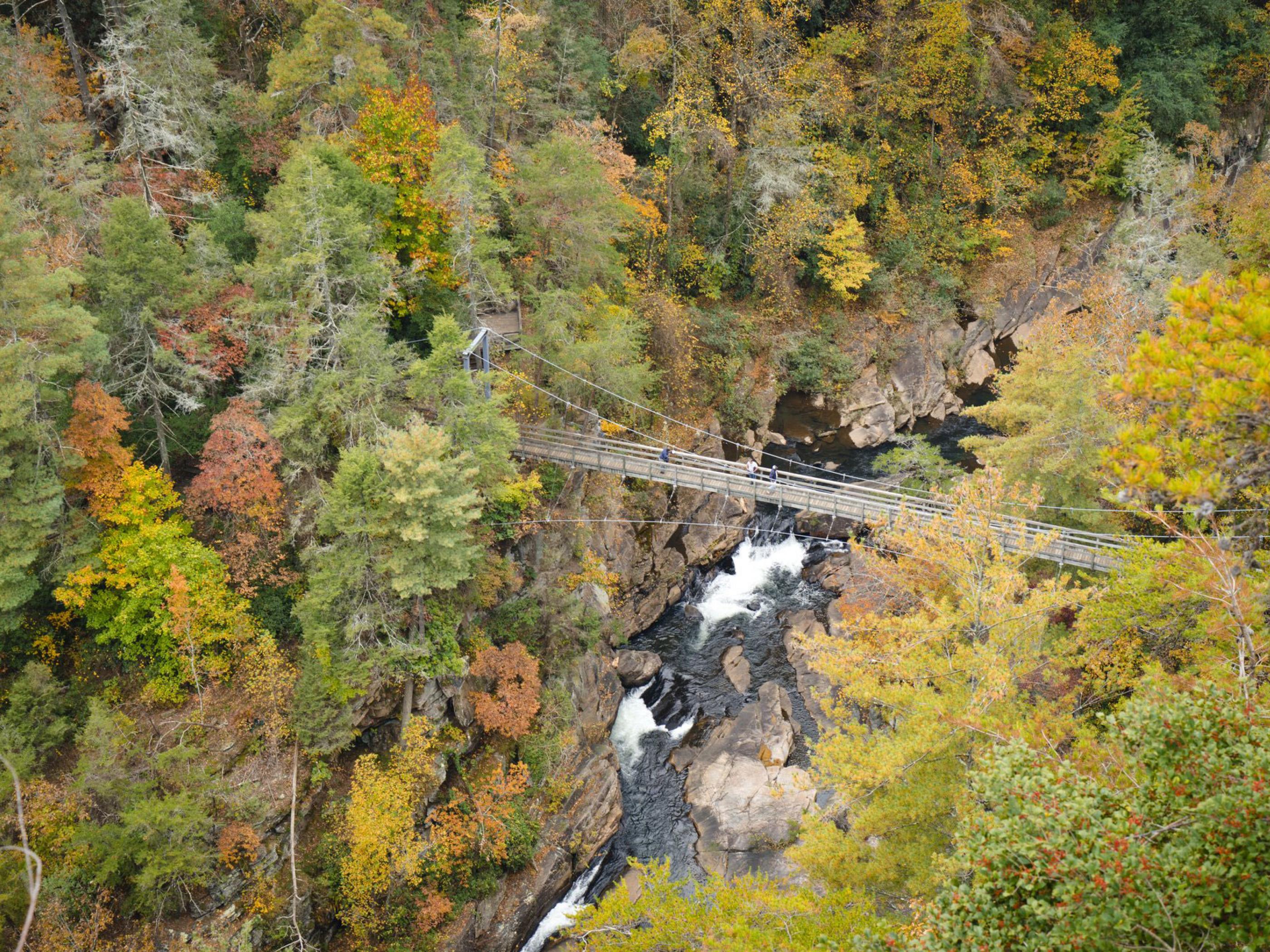 Aerial view of Tallulah Falls in Tallulah Gorge State Park in Georgia Aerial view of Tallulah Falls in Tallulah Gorge State Park in Georgia