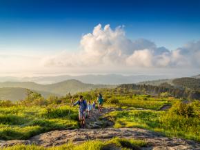 Family hiking at Black Balsam Knob in the Pisgah National Forest Family hiking at Black Balsam Knob in the Pisgah National Forest
