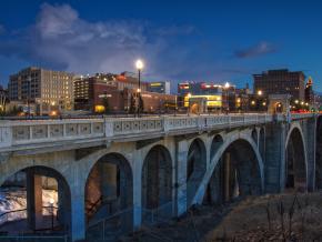 View of Monroe Street Bridge and River Park Square beyond View of Monroe Street Bridge and River Park Square beyond