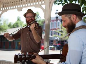 Musicians perform in a downtown gazebo