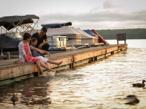 Family enjoying the sunset at Lake Wallenpaupack in the Pocono Mountains