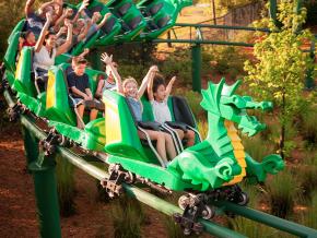 Family-friendly thrills on The Dragon roller coaster at LEGOLAND Florida Resort Family-friendly thrills on The Dragon roller coaster at LEGOLAND Florida Resort