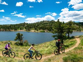 Mountain biking on a blue-sky day in Curt Gowdy State Park Mountain biking on a blue-sky day in Curt Gowdy State Park