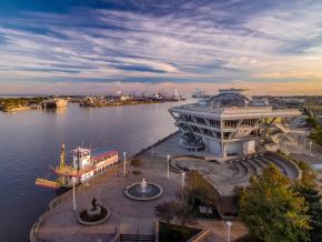 The Perdido Queen paddlewheel riverboat glides across Mobile Bay