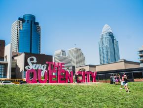 The Queen City Sign welcomes visitors to a city bursting with music The Queen City Sign welcomes visitors to a city bursting with music