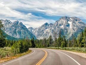 Scenic highway in Grand Teton National Park, Wyoming