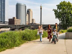 Enjoying the Riverwalk in downtown Grand Rapids