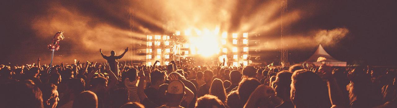 View from the crowd at a live rock music show