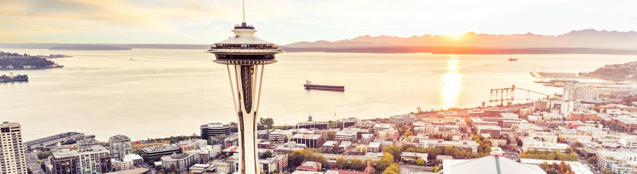 俯瞰普吉特海灣的太空針塔 俯瞰普吉特海灣的太空針塔