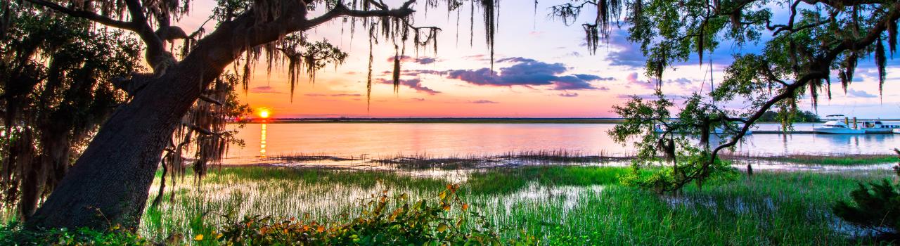 Beautiful sunsets over Gascoigne Bluff in St. Simons Island, Georgia