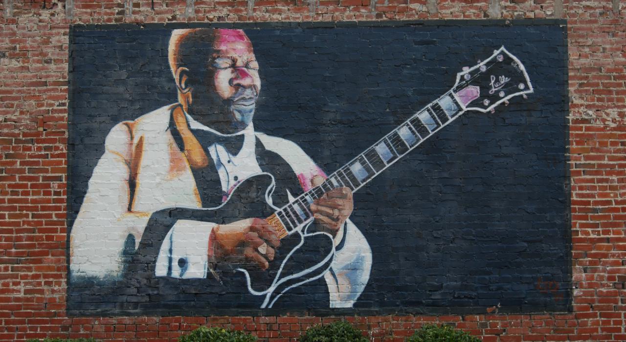密西西比州印第安諾拉的 B.B. King生平事蹟壁畫 密西西比州印第安諾拉的 B.B. King生平事蹟壁畫