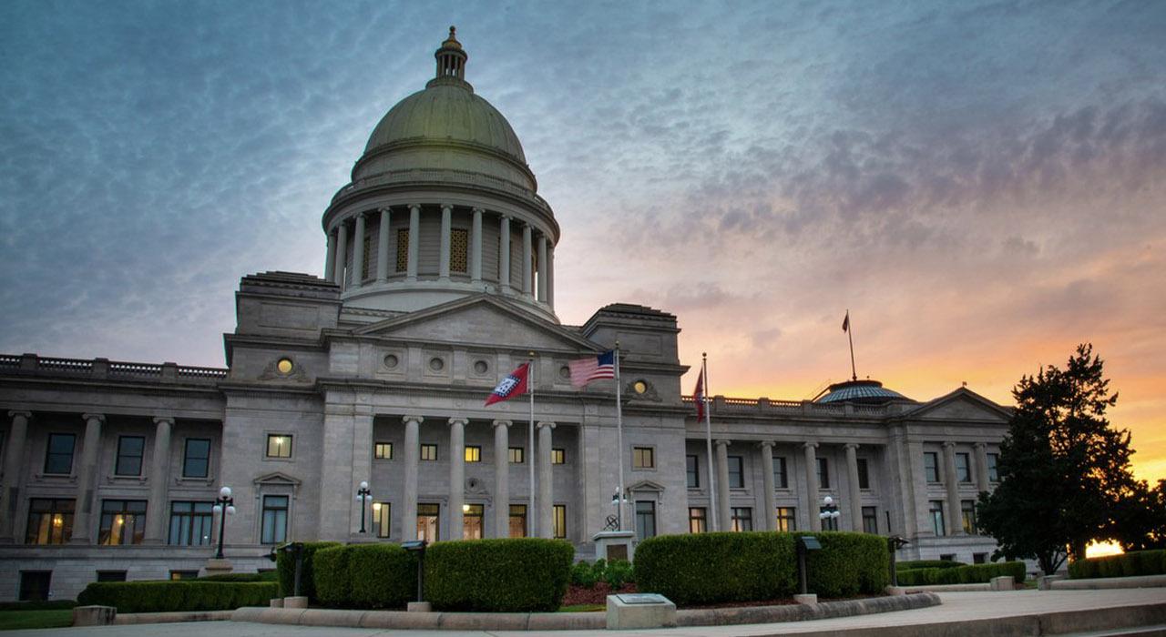 Sunset over the Arkansas State Capitol