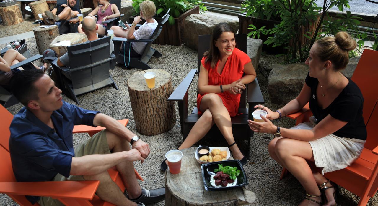 Outdoor dining at the Independence Beer Garden in Philadelphia, Pennsylvania