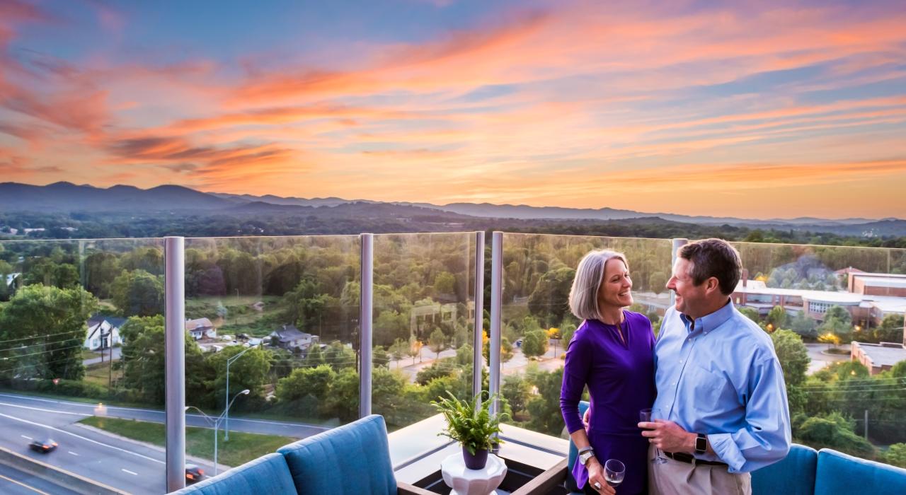 Incredible sunset and mountain views from The Montford Rooftop Bar