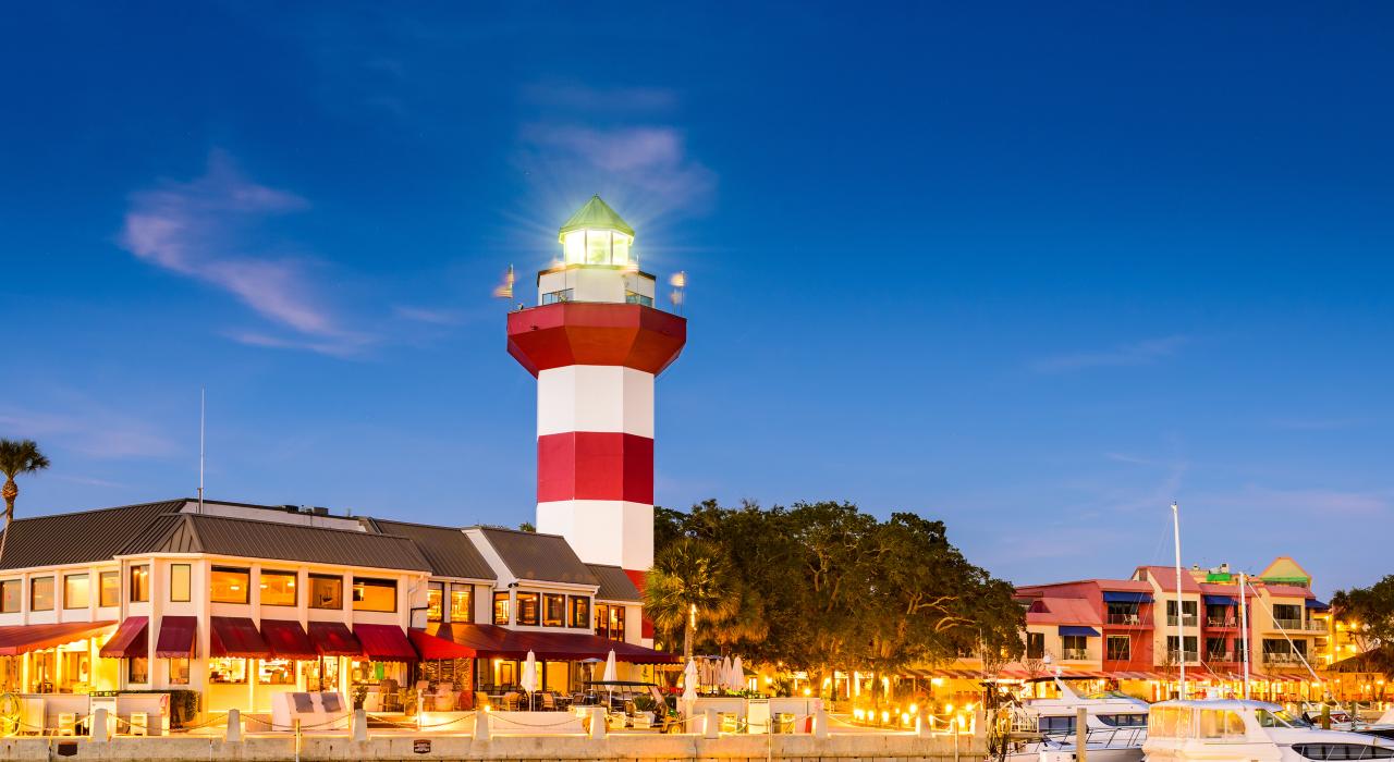 The Harbour Town Lighthouse at dusk