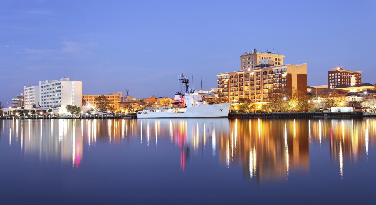 北卡羅萊納州威明頓閃閃發亮的海濱區