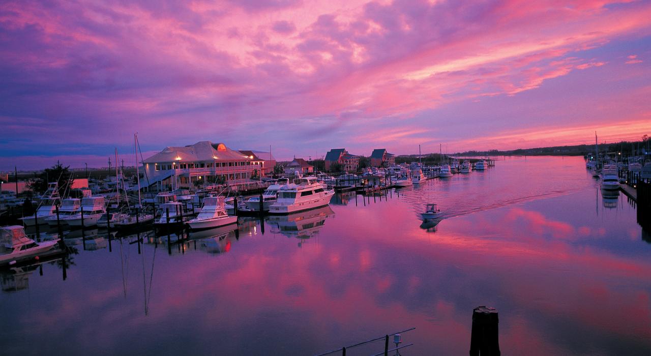 從北卡羅萊納州的威明頓市區，前往賴茨維爾海灘的碼頭只要 15 分鐘車程