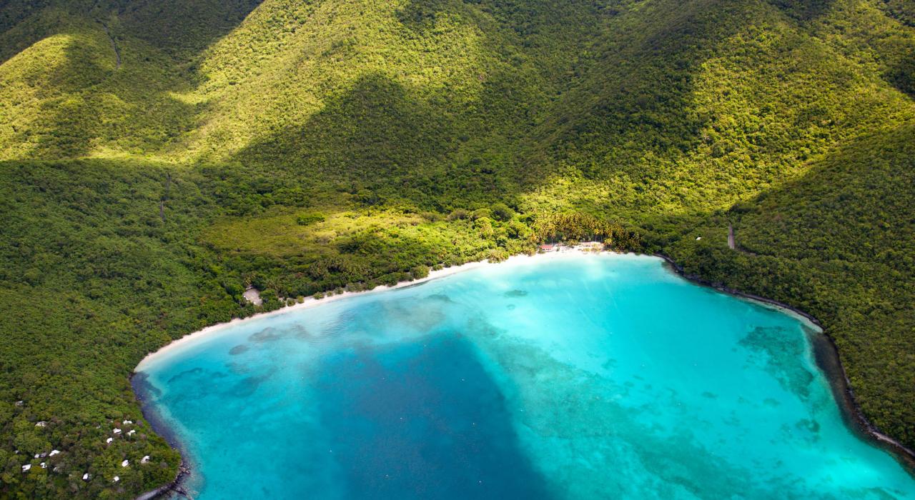 Aerial view of Maho Bay within Virgin Islands National Park